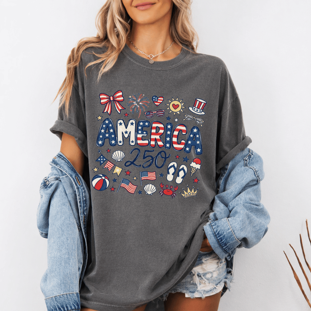 USA 250th Anniversary Comfort Colors T-Shirt – Patriotic 4th of July Gift, 250 Years of Independence - lifestyle view
